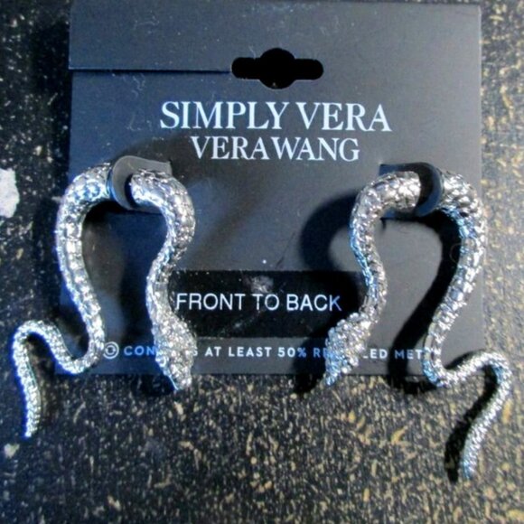 Vera Wang Jewelry - VERA WANG Gothic Snake Metallic Silver/Clear Crystal Front Back Earrings**NEW!